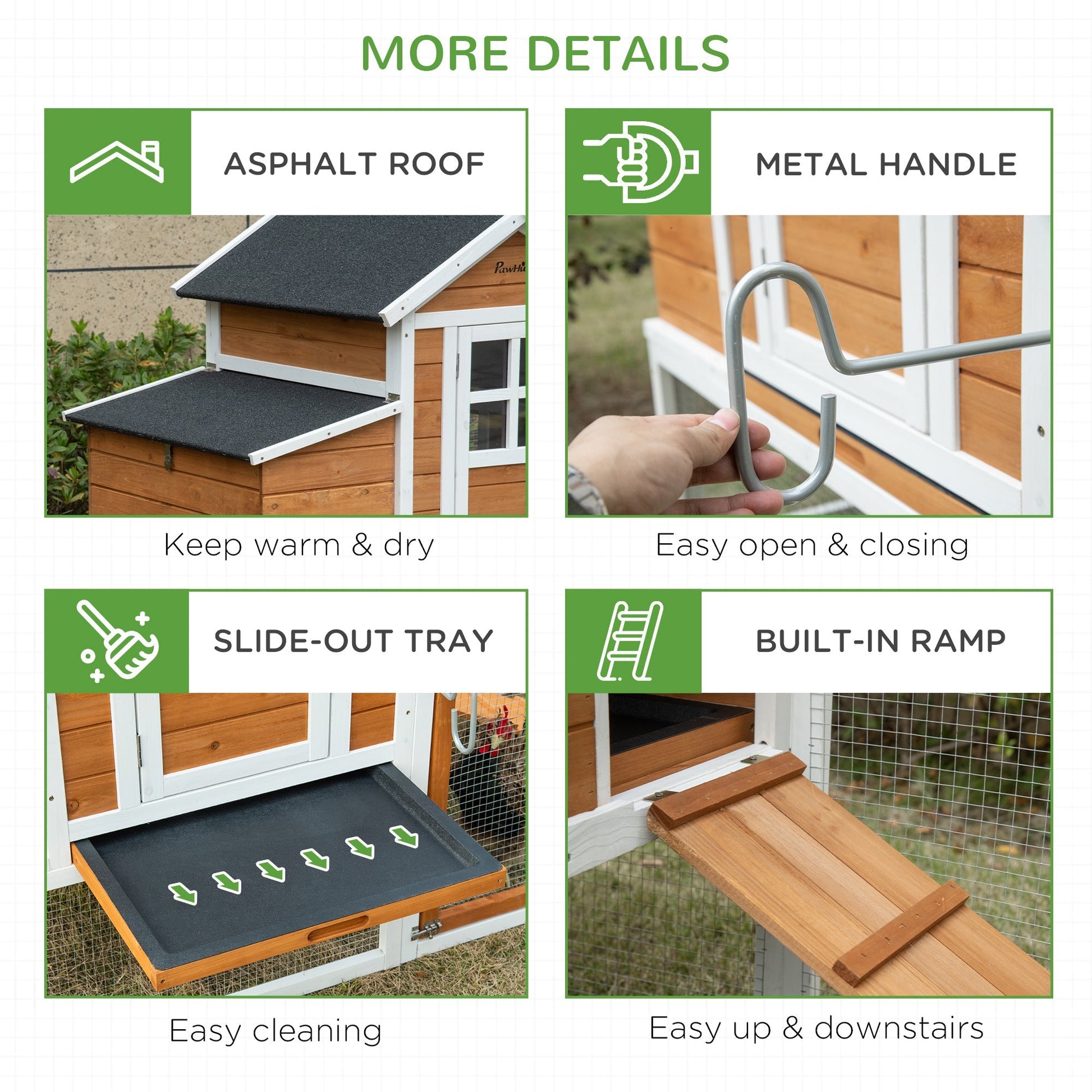 HKM-1795389 Wooden Chicken Coop with Weatherproof Materials and Safe Non-Polluting Design for 2-4 Chickens