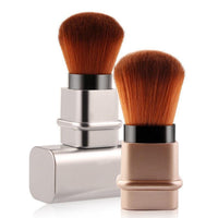 HKM-179667 Compact Portable Makeup Brush with Plastic Handle and Man-Made Fiber Bristles, Available in Square Gold and Square Silver