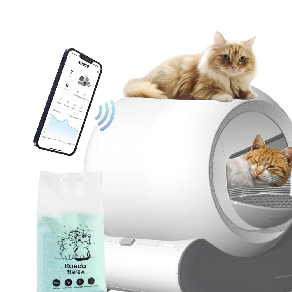 HKM-179731 70L Automatic Cat Litter Box with APP Control, Odor Removal, and Safety Features for Multiple Cats