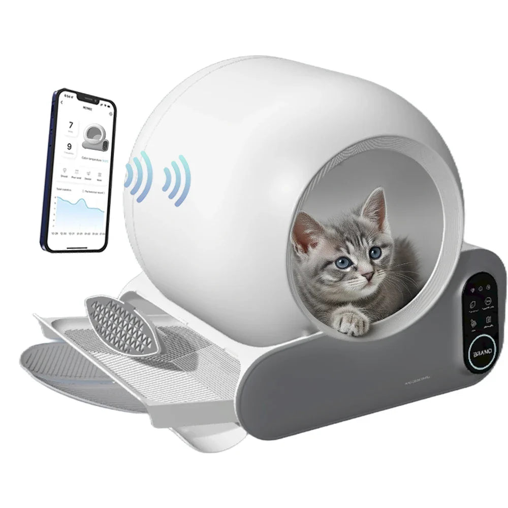HKM-179731 70L Automatic Cat Litter Box with APP Control, Odor Removal, and Safety Features for Multiple Cats