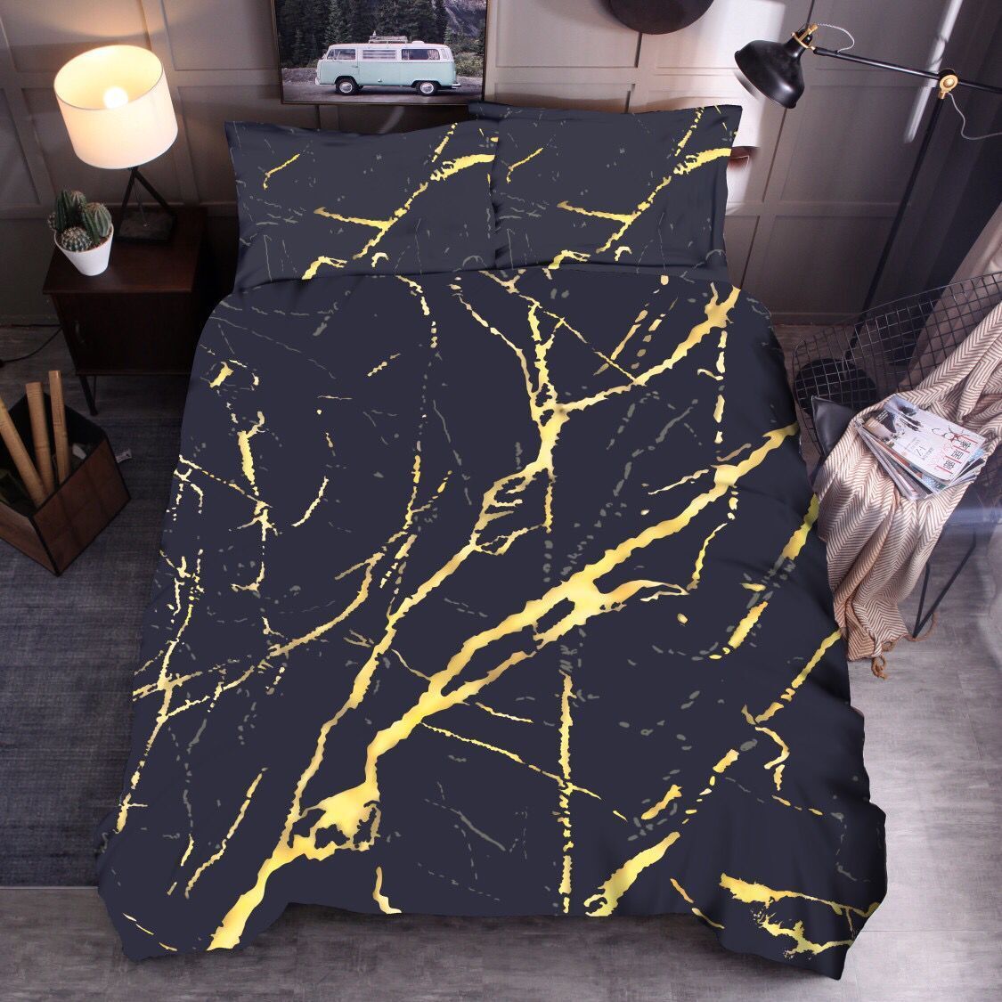 HKM-179923 Colorful Marble Print Polyester Quilt Cover for 2.0m Bed