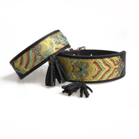HKM-1799485 Simple Medium and Large PU Dog Collar in Black, Light Yellow, and White Yellow