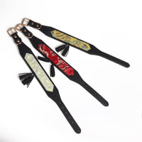 HKM-1799485 Simple Medium and Large PU Dog Collar in Black, Light Yellow, and White Yellow