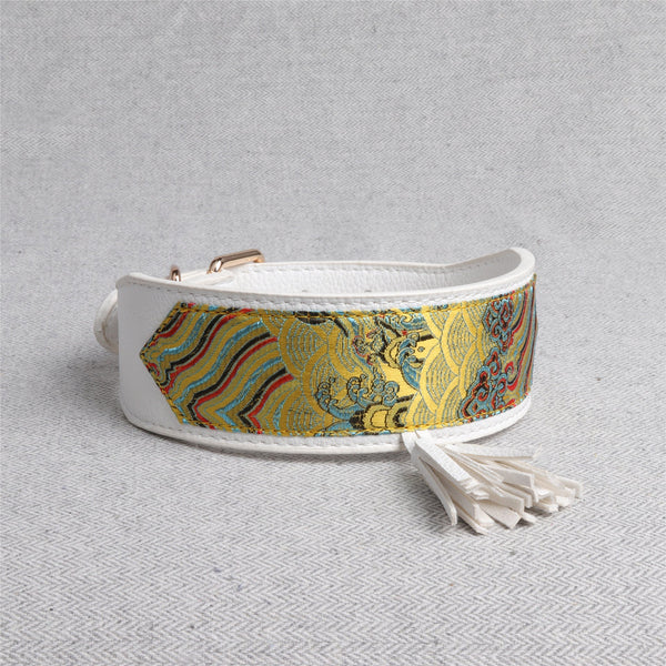 HKM-1799485 Simple Medium and Large PU Dog Collar in Black, Light Yellow, and White Yellow