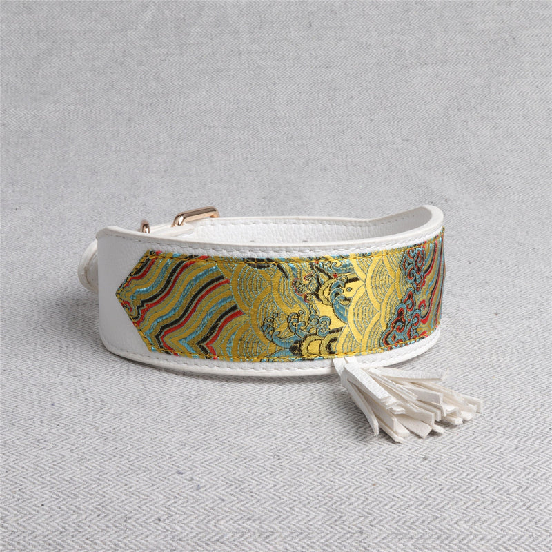 HKM-1799485 Simple Medium and Large PU Dog Collar in Black, Light Yellow, and White Yellow