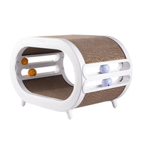 HKM-1800765 Cat Scratch Board Nest Villa with Chamfered Edges and Toy Attachment - White and Green