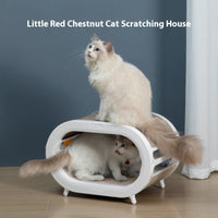 HKM-1800765 Cat Scratch Board Nest Villa with Chamfered Edges and Toy Attachment - White and Green
