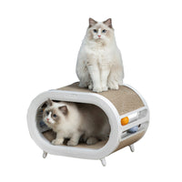 HKM-1800765 Cat Scratch Board Nest Villa with Chamfered Edges and Toy Attachment - White and Green