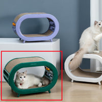 HKM-1800765 Cat Scratch Board Nest Villa with Chamfered Edges and Toy Attachment - White and Green