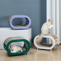 HKM-1800765 Cat Scratch Board Nest Villa with Chamfered Edges and Toy Attachment - White and Green