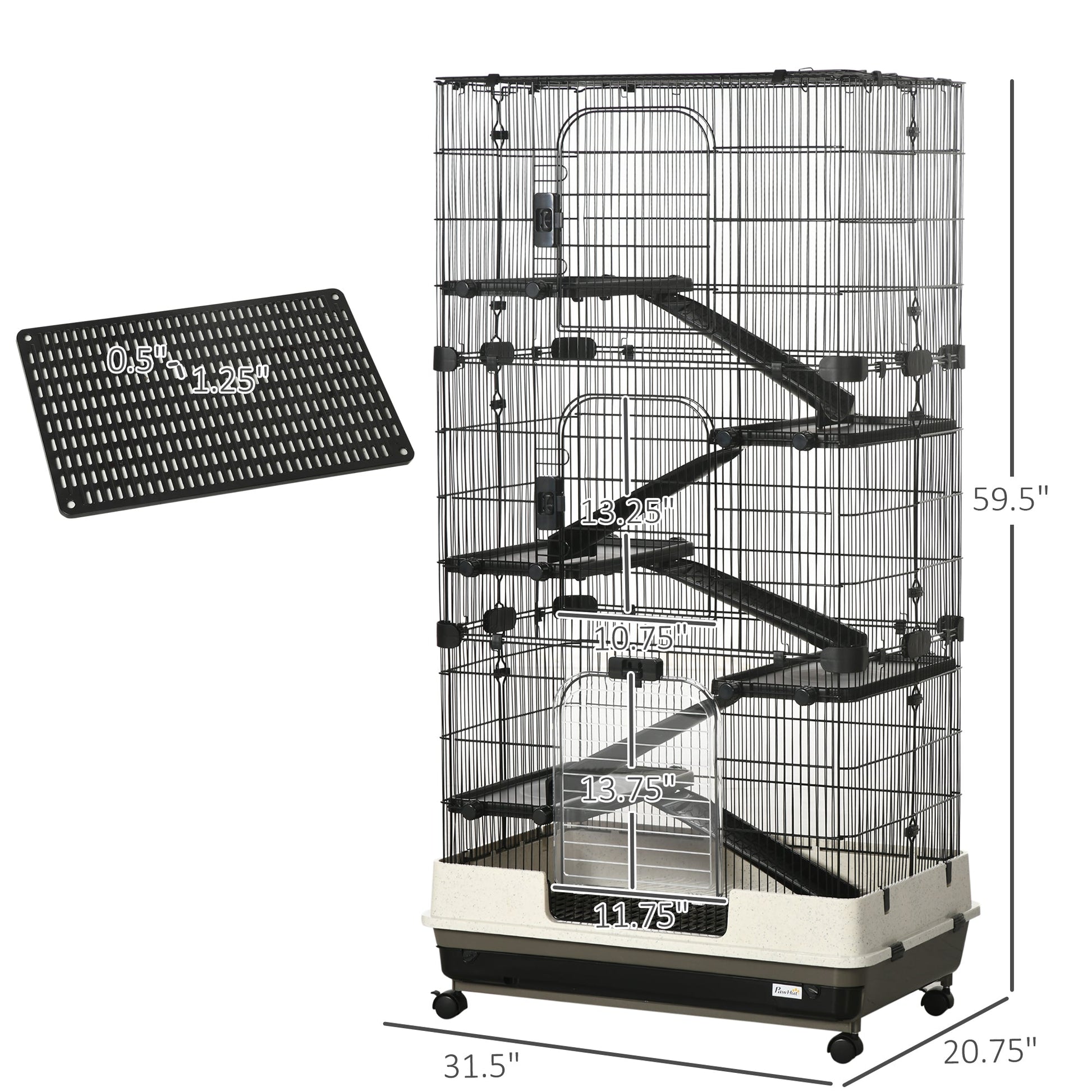 HKM-1801149 6-Tier Rolling Rabbit Cage with Large Living Space and Easy Access, Black