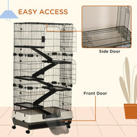 HKM-1801149 6-Tier Rolling Rabbit Cage with Large Living Space and Easy Access, Black