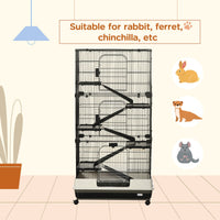 HKM-1801149 6-Tier Rolling Rabbit Cage with Large Living Space and Easy Access, Black