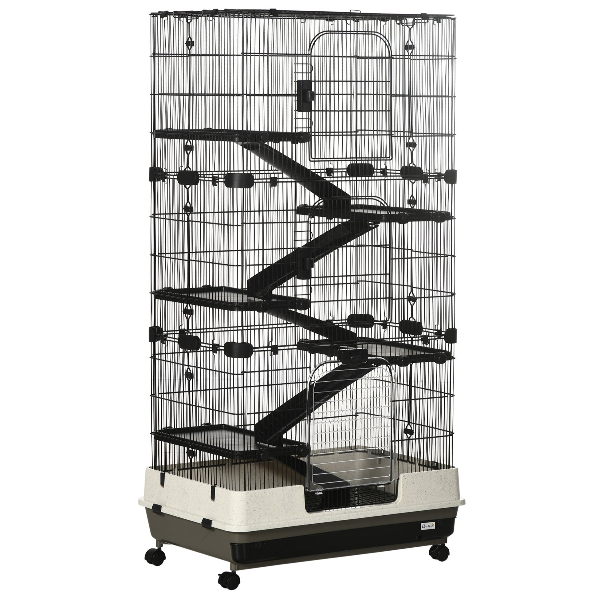 HKM-1801149 6-Tier Rolling Rabbit Cage with Large Living Space and Easy Access, Black