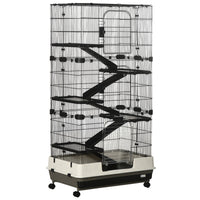 HKM-1801149 6-Tier Rolling Rabbit Cage with Large Living Space and Easy Access, Black