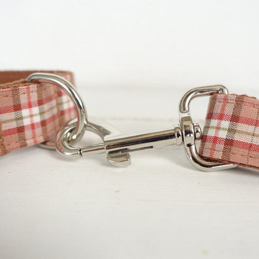 HKM-1801277 Comfortable Plaid Dog Leash with Traction Belt - Orange Lattice Design, Available in Multiple Sizes