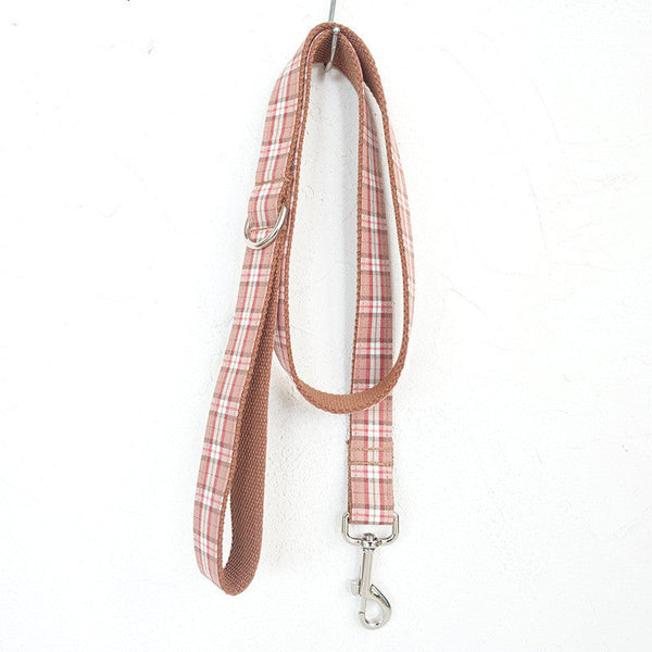 HKM-1801277 Comfortable Plaid Dog Leash with Traction Belt - Orange Lattice Design, Available in Multiple Sizes