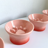 HKM-1803453 Choke Prevention Slow Feeder High Foot Pet Bowl - Cute Gradient Porcelain Design, 5.5-Inch Diameter