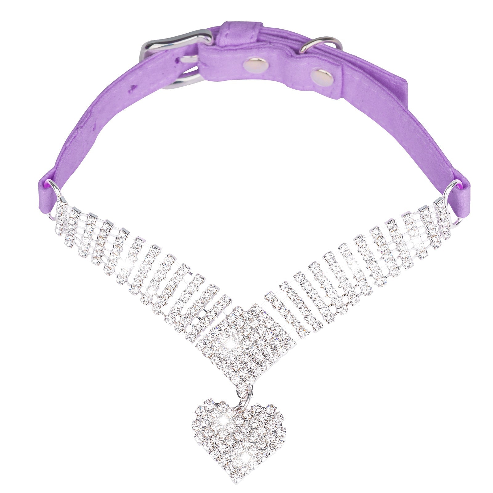 HKM-1805245 Soft Suede Diamond Cat Collar in Pink or Purple with Adjustable Size