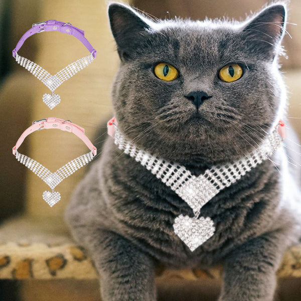 HKM-1805245 Soft Suede Diamond Cat Collar in Pink or Purple with Adjustable Size