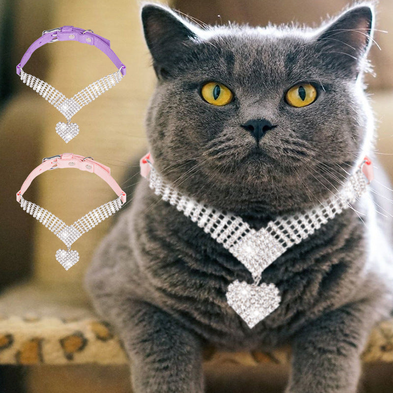 HKM-1805245 Soft Suede Diamond Cat Collar in Pink or Purple with Adjustable Size