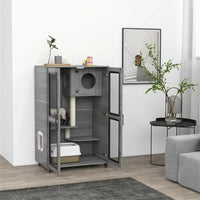 HKM-180755 Cat Villa Enclosure with Wheels, Cozy Apartment with Scratching Posts and Hiding Spots