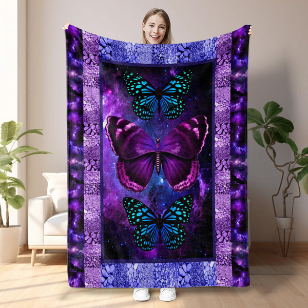 HKM-180755 Cozy Butterfly Print Flannel Blanket – Soft, Lightweight Throw for All Seasons, Multi-Purpose Use