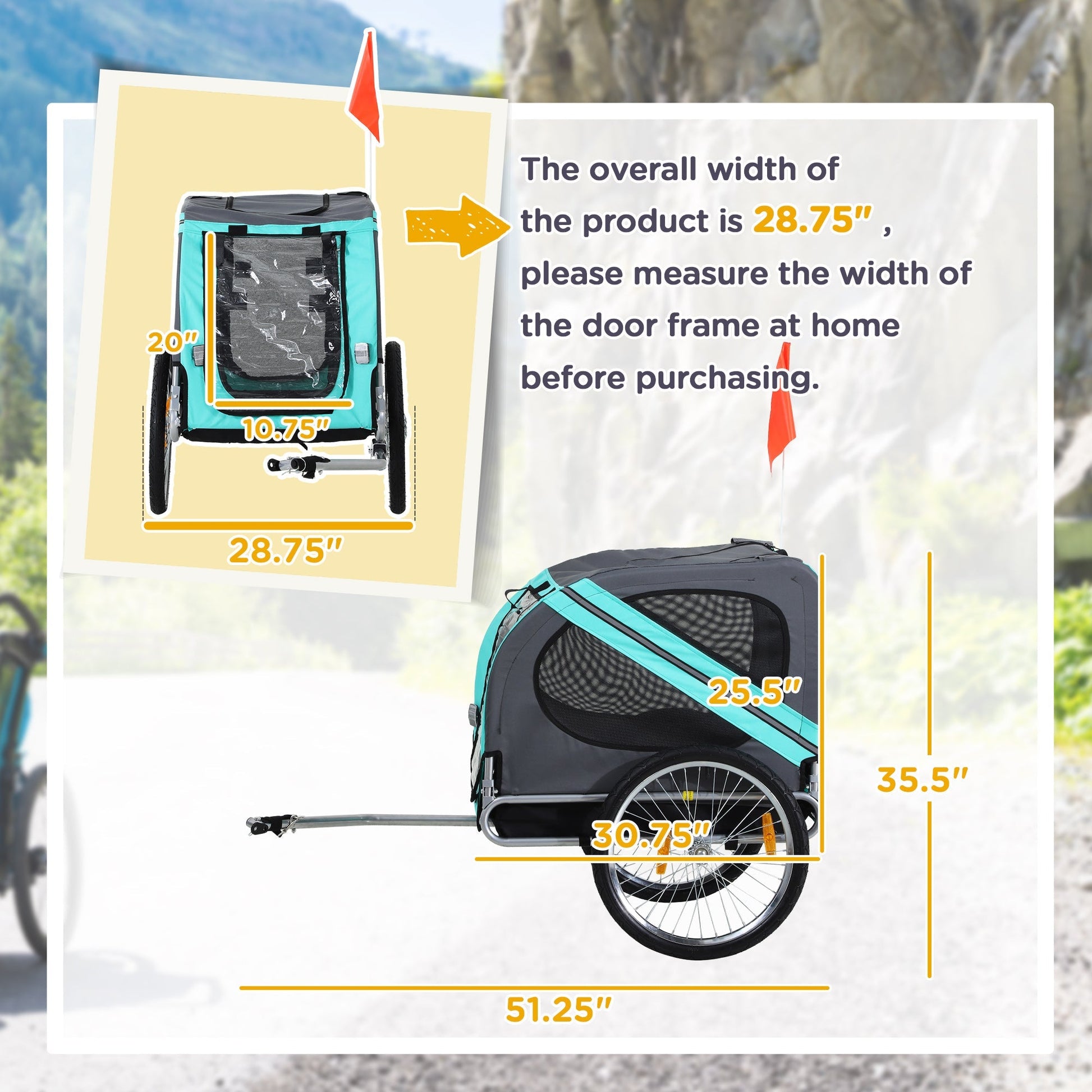 HKM-1808701 Pet Bike Trailer with Large Wheels and Multiple Entrances - Green, Weather-Resistant Design for Medium Dogs