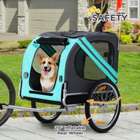 HKM-1808701 Pet Bike Trailer with Large Wheels and Multiple Entrances - Green, Weather-Resistant Design for Medium Dogs