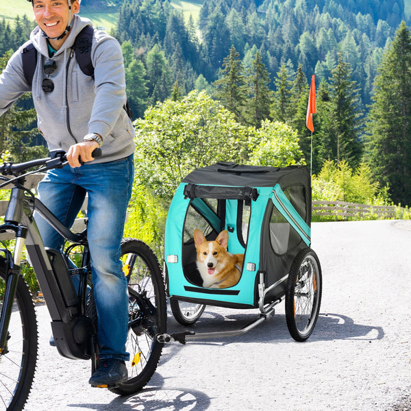 HKM-1808701 Pet Bike Trailer with Large Wheels and Multiple Entrances - Green, Weather-Resistant Design for Medium Dogs