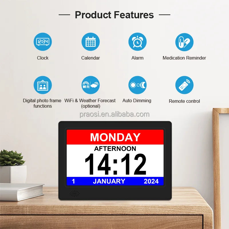 HKM-180883 Large Display Digital Calendar Clock for Memory Loss and Dementia Care