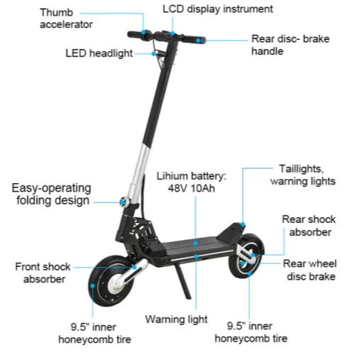 HKM-180947 800W Power Motor Electric Kick Scooter - Foldable 10 Inch Two-Wheel Escooter with 35-40km Range