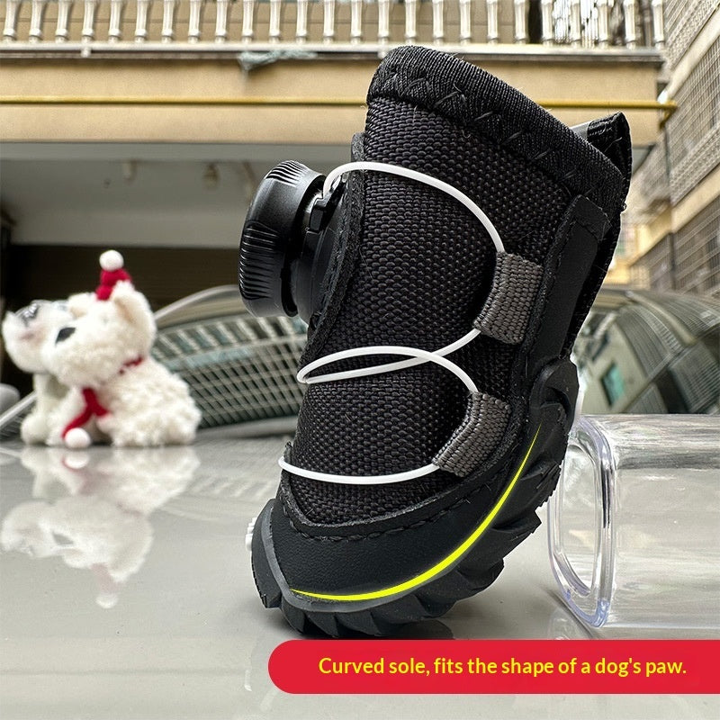 HKM-1809853 Winter Dog Shoes with Cotton Padding and Button Details - Set of 2 Pairs, Non-slip and Wear-resistant