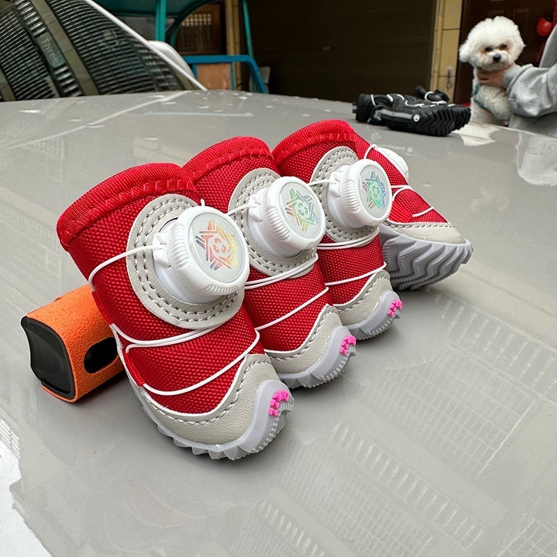 HKM-1809853 Winter Dog Shoes with Cotton Padding and Button Details - Set of 2 Pairs, Non-slip and Wear-resistant