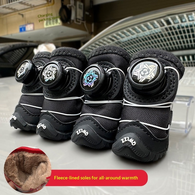 HKM-1809853 Winter Dog Shoes with Cotton Padding and Button Details - Set of 2 Pairs, Non-slip and Wear-resistant