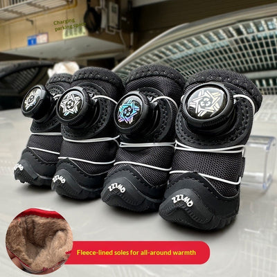 HKM-1809853 Winter Dog Shoes with Cotton Padding and Button Details - Set of 2 Pairs, Non-slip and Wear-resistant