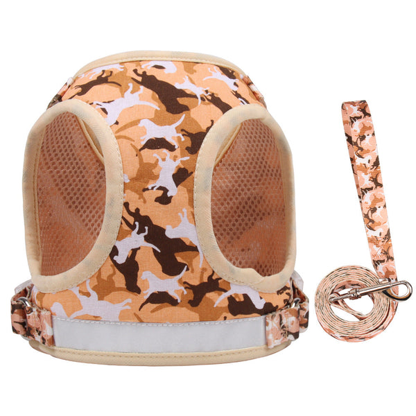 HKM-1812285 Reflective Breathable Cat Harness with Dog Leash - Adjustable Polyester Chest Strap for All Sizes