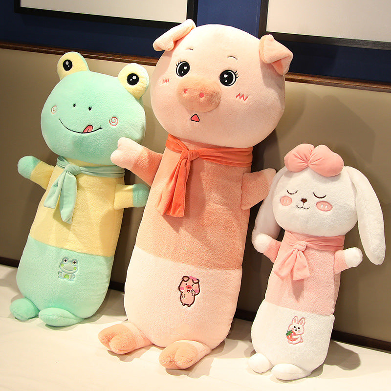 HKM-1812669 Cute Cartoon Long Plush Pillow - Pig, Frog, Rabbit Design, Available in 60cm, 80cm, 100cm Sizes
