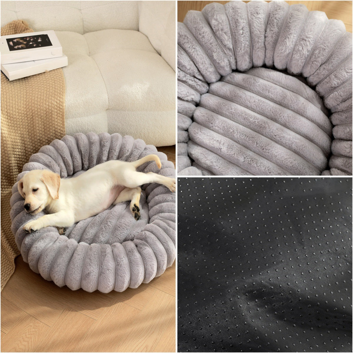 HKM-1813053 Cozy Round Plush Rabbit Mat for Cats and Dogs - Warm Winter Nest Bed