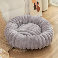 HKM-1813053 Cozy Round Plush Rabbit Mat for Cats and Dogs - Warm Winter Nest Bed