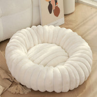 HKM-1813053 Cozy Round Plush Rabbit Mat for Cats and Dogs - Warm Winter Nest Bed