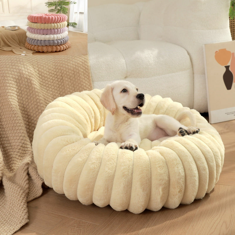 HKM-1813053 Cozy Round Plush Rabbit Mat for Cats and Dogs - Warm Winter Nest Bed