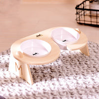 HKM-1813181 Ceramic Double Bowl Set with Stand for Cats and Small Dogs