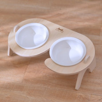 HKM-1813181 Ceramic Double Bowl Set with Stand for Cats and Small Dogs