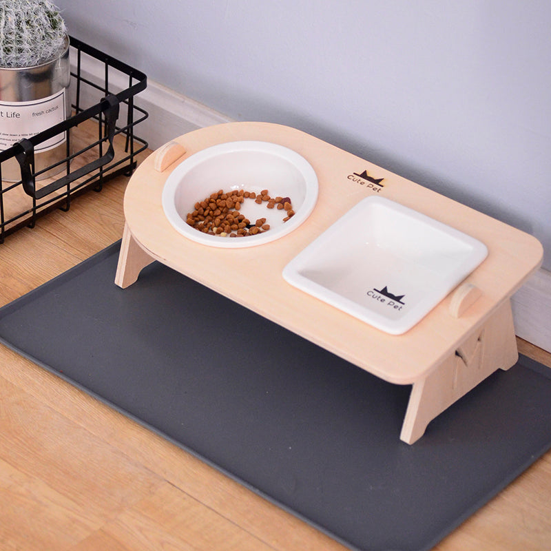 HKM-1813181 Ceramic Double Bowl Set with Stand for Cats and Small Dogs