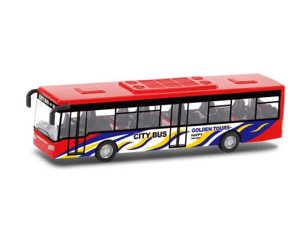 HKM-181395 Diecast Pull Back Alloy Toy Bus Vehicle - 1:35 Metal Model for Kids