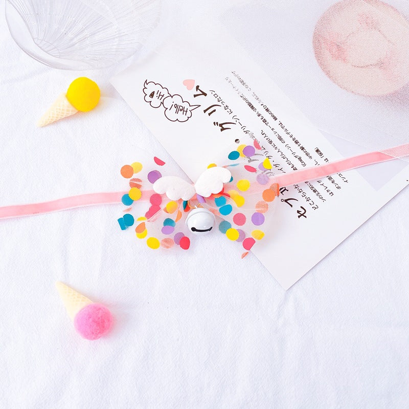 HKM-1814973 Pet Bow Tie Bell Collar with Fairy Wings for Cats and Dogs, Soft Velvet Material, Detachable Bell, Princess Style