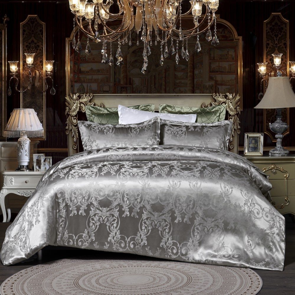 HKM-181523 Personalized Jacquard Bedding Set with Quilt Cover and Pillowcases - Polyester Fiber, European and American Style, Fits 2.0m Bed
