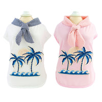 HKM-1816765 Coconut Tree Embroidered Cotton Dog Apparel in Pink and White
