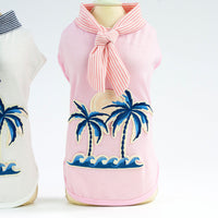 HKM-1816765 Coconut Tree Embroidered Cotton Dog Apparel in Pink and White